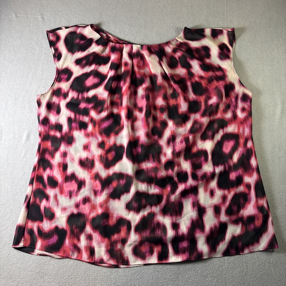 Worthington Woman Size 2X Pink Black Leopard Animal Print Sleeveless Blouse Top